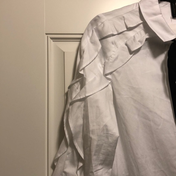 BCBG MaxAzria white ruffles shirt - Picture 4 of 7